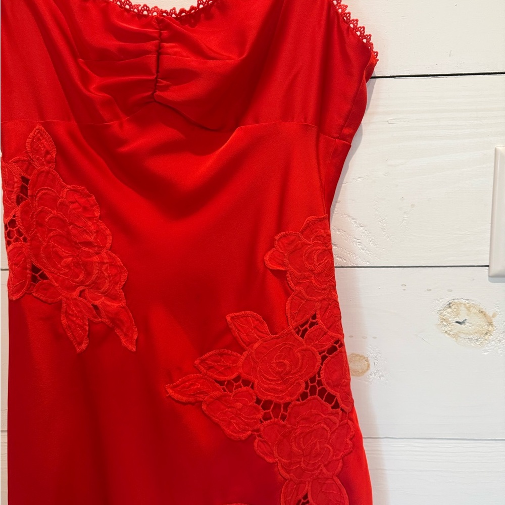 Hello Molly Red Mini Dress with Floral Lace - Picture 4 of 4